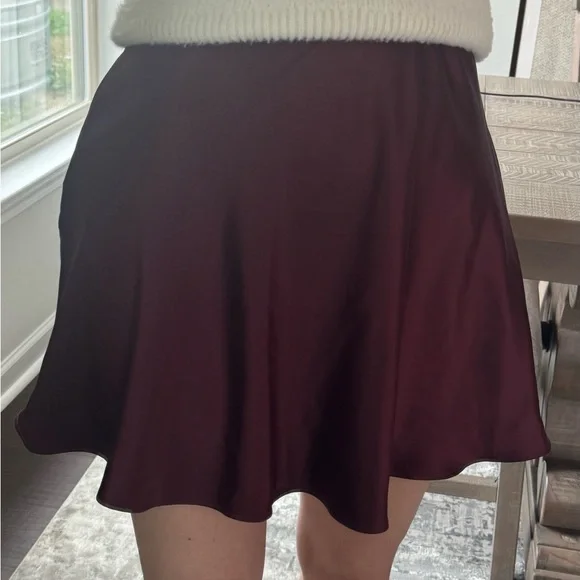 Elegant Maroon Burgundy Satin Skirt - Picture 4 of 14